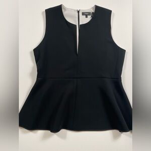Theory Ralnaika Bonded Double Crepe Black Peplum Top L Quiet Luxury